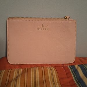 Hollis Blush Pink Pebbled Leather Zip Pouch Clutch 7"×4.5"
